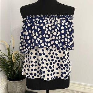 NWT Rebecca Minkoff Devy 100% Silk Blue White Polka Dot Blouse M